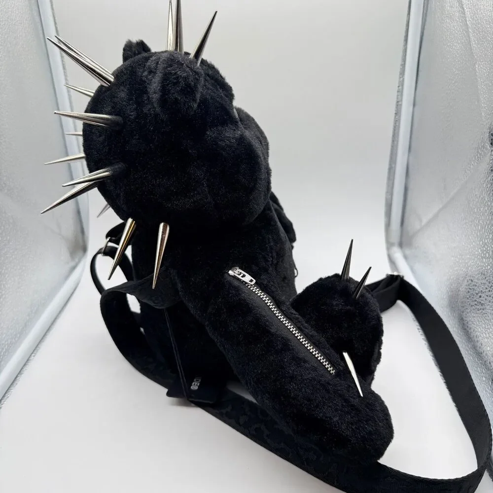 Racer Worldwide Plush Bear Crossbody Bag Zippers Spikes Alternative Punk Alt
